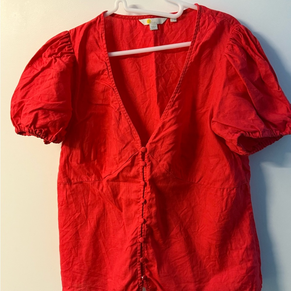 Boden Red Puff Sleeve Blouse